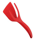 2 in 1 Silicone Omelet Tongs Non Stick Bread Grip Flipper Spatula (Red)