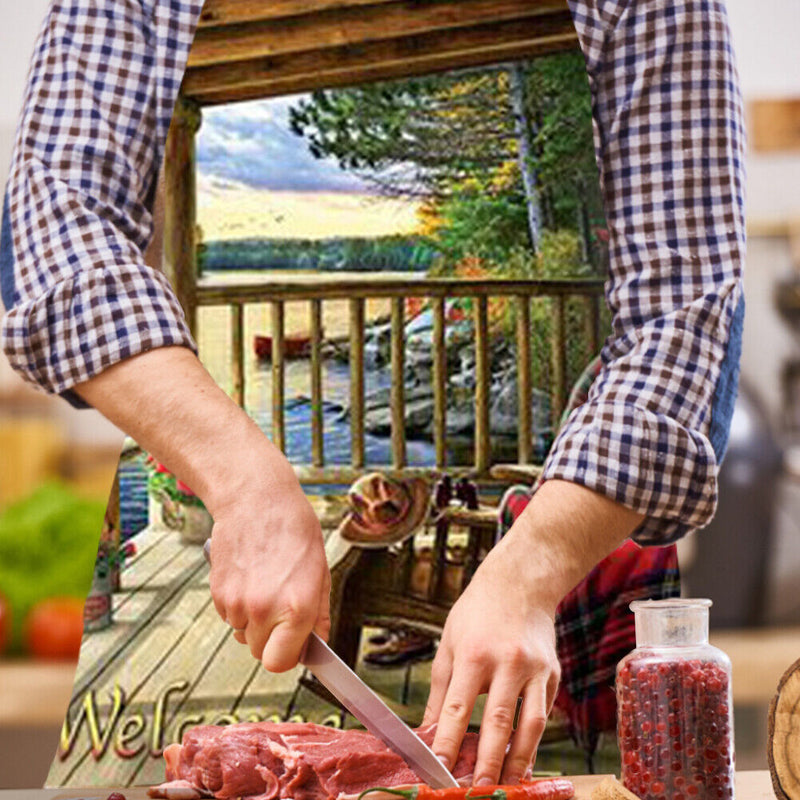 Lakeside Cabin Linen Apron Waterproof Kitchen Bibs Home Pinafore (68x55cm)