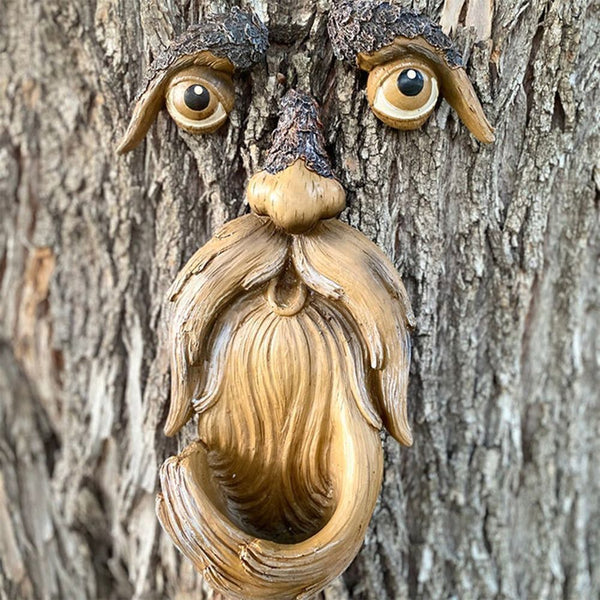 Yard Decor Wall Decoration Bird Feeder Old Man Face Sculpture Tree Faces Decor