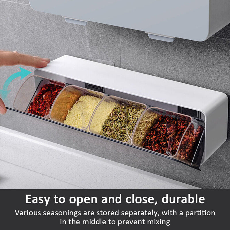 Wall Mounted Seasoning Box Salt Pepper Spice Storage Container (Clear A) Newly