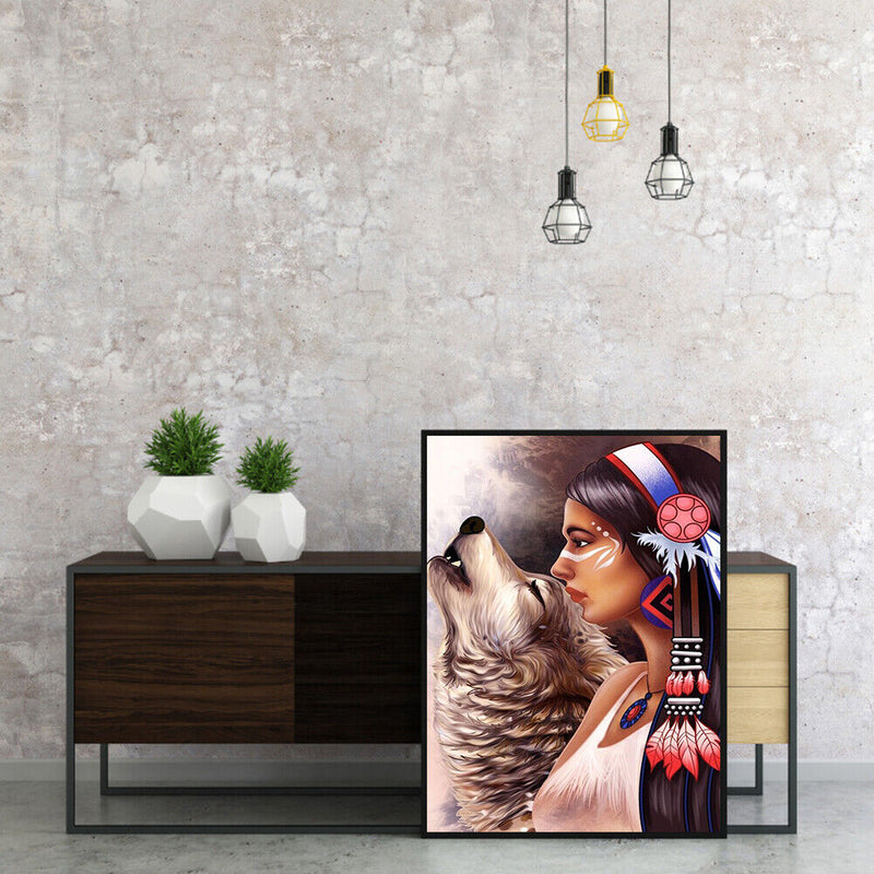 DIY Hand Painted Paint By Numbers Oil Canvas Pictures Aboriginal Girl Wolf Kit