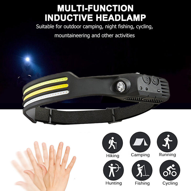 COB LED Sensor Headlight Flashlight USB Outdoor Camping Strong (D Yellow)