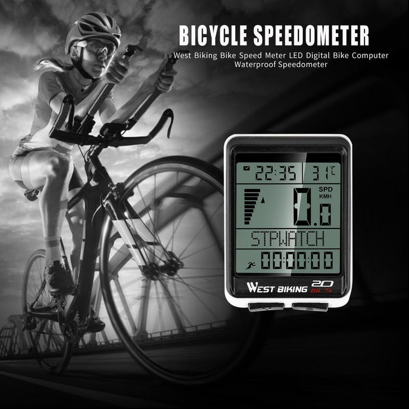 West Biking Bicycle Waterproof Stopwatch Speedometer Cycling Odometer w/Backlit