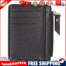 Women Retro Leather Purse Zipper Litchi Pattern Men Card Holder (Black)