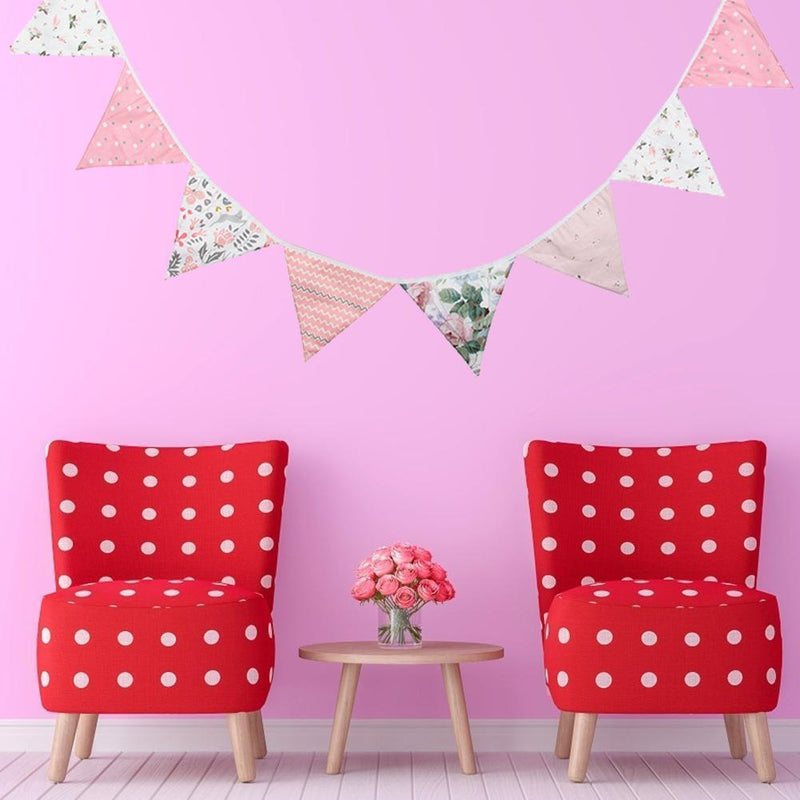 12 Flags 3.2m Cotton Fabric Banners Pennant Bunting Triangular Flags Party