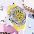 Luminous LED Flash Light Rhinestone Student Silicone Quartz Watch (Yellow) Newly