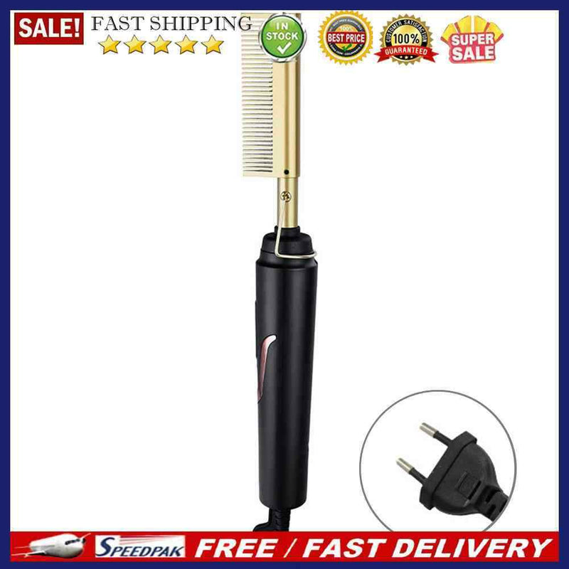 Electric Copper Comb Wet Dry Hair Straightening Comb Anti-Scald Shell (EU)