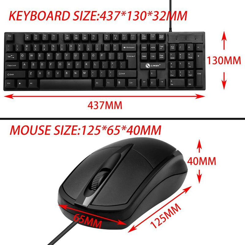 Ergonomic Home office Wired Keyboard Mouse Combo Set Kit USB Desktop PC