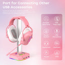 RGB Headset Stand with 3 USB 2.0 Ports Gaming PC Headphone Holder (Pink) Newly