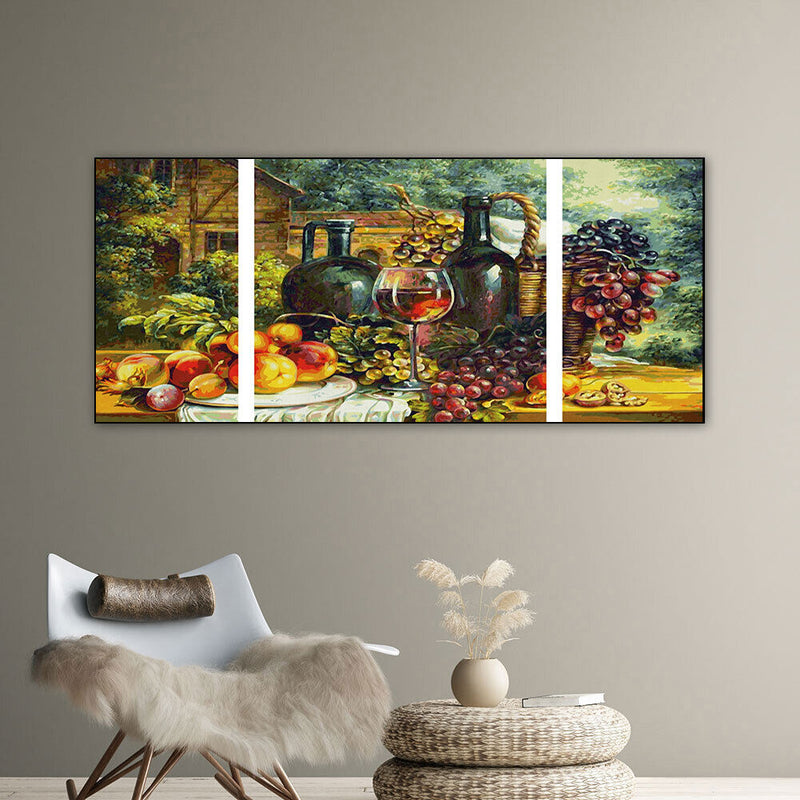 3 Panels Table Fruits Wine Oil Paint By Numbers Kits DIY Handpainted on Canvas