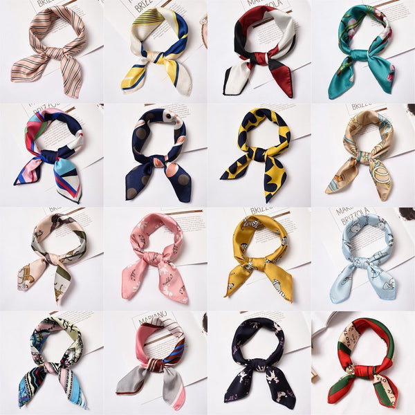 Women Gifts Elegant Square Scarf Hair Tie Band Silk Feel Satin Head Neck