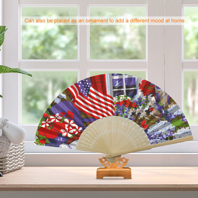Independence Day Flower Flag Oil Paint Folding Fan By Number DIY Home Decorat
