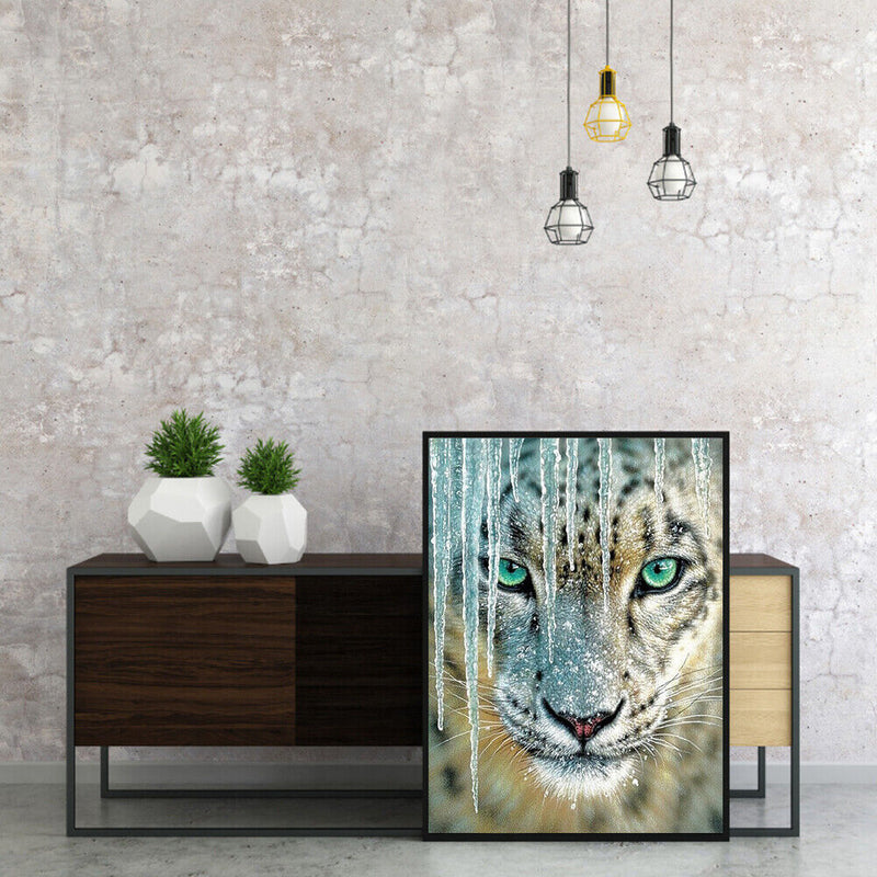 Canvas Painted Oil Paint By Numbers Snow Leopard Wall Art Modern Bedroom Decor