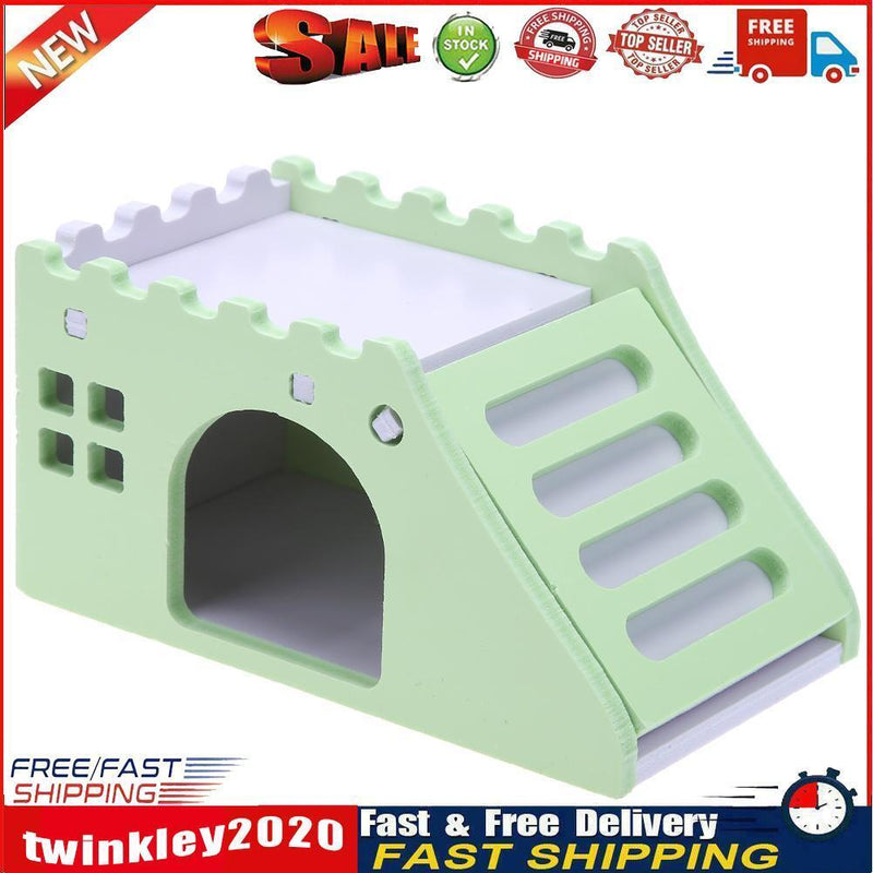 Hamster Staircase Villa Sleeping House Bear Pet Nest Log Cabinet(Green) Newly