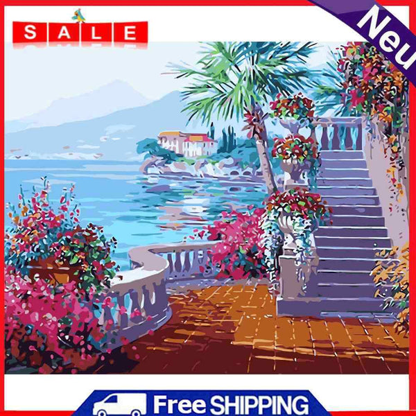 DIY Painting By Numbers Kit Hand Painted Castle Wall Art Craft Living Room Decor