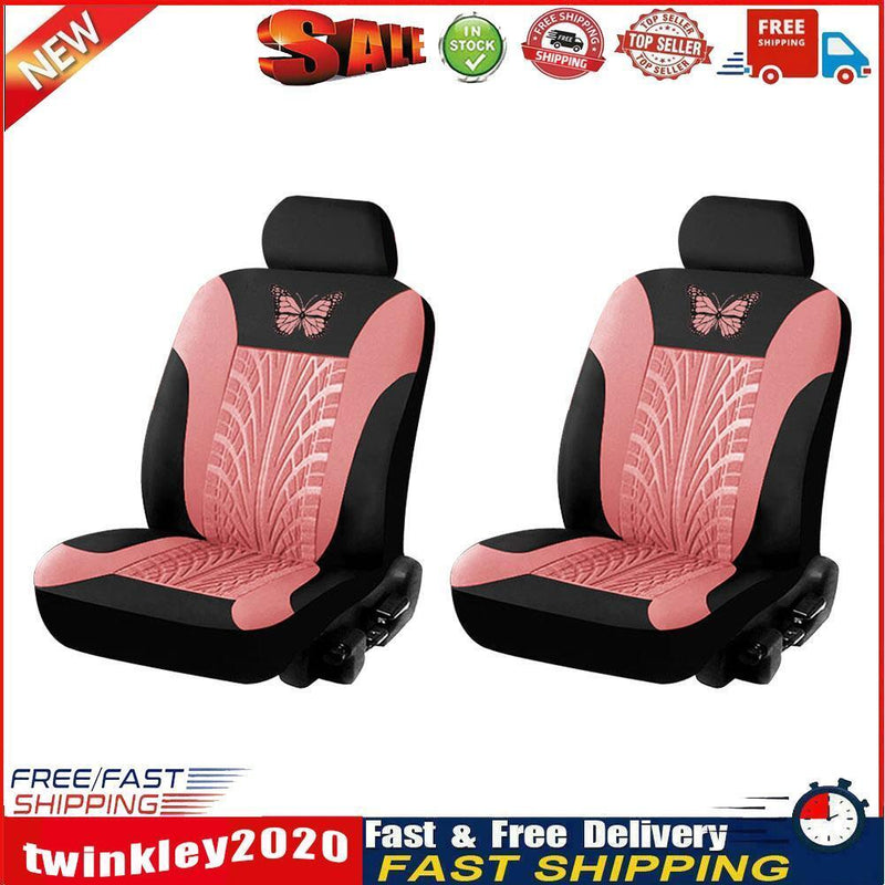 Car Seat Cover Set Butterfly Pattern PU Leather for 2 Bucket Seats (Pink) Newly