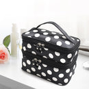 Double Layer Cosmetic Bag Travel Makeup Storage Case (Black+White Dot) Newly