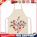 I Love You Printed Linen Apron Waterproof Kitchen Cooking Bibs (82x68cm)