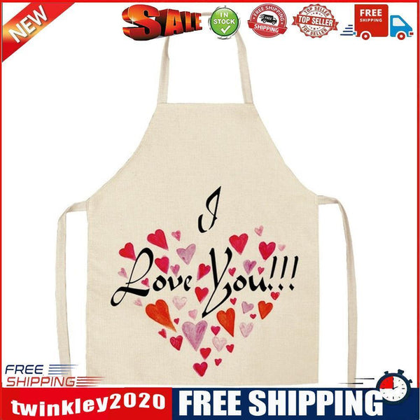 I Love You Printed Linen Apron Waterproof Kitchen Cooking Bibs (82x68cm)
