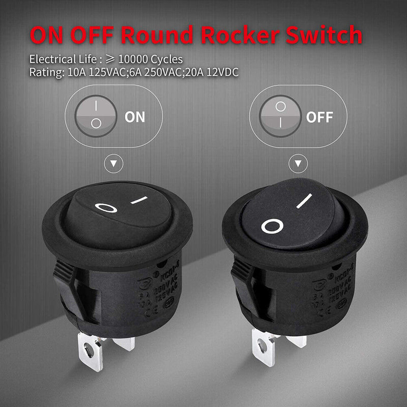 Round Rocker Switch Professional ON Off 20mm DC12V-24V Toggle Switch for Car