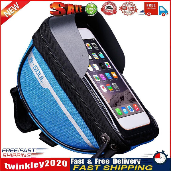 Bike Front Frame Touch Screen Waterproof Phone Bag Top Tube Pannier (Blue) Newly