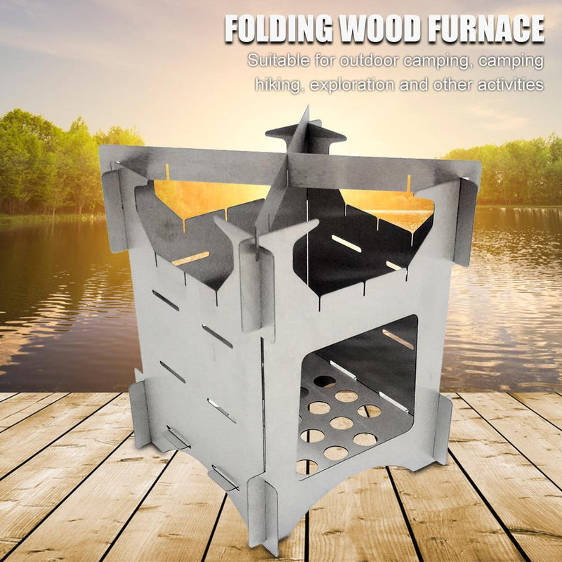 Outdoor Ultralight Stainless Steel Folding Wood Stove for Cooking Picnic Hu