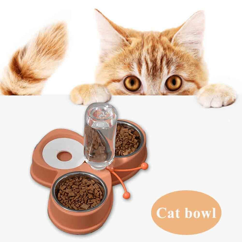 Cat Food Bowl Automatic Feeder Water Pet Dog Food Drink Dish Bowl (Orange) Newly