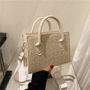 Straw Beach Tote Shoulder Bags Women Handmade Woven Leather Lady Crossbody Bag