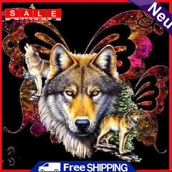 DIY 5D Mosaic Painting Kit Butterfly Wolf Full Drill Round Diamond Drawing Decor