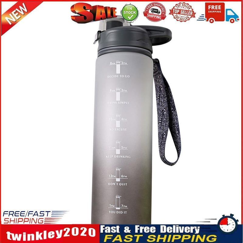 1000ml Sports Water Bottle with Time Marker Outdoor Fitness Cups (Grey) Newly