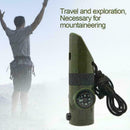 7 In1 LED Flashlight Fire Survival Whistle Camping Compass Quality E8D6