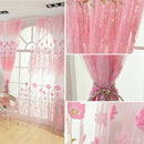 Offset Printing Sheer Curtain Yarn Tulle Window Screen Voile Panel(Pink)