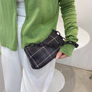Retro Women Plaid Print Underarm Bag Casual Acrylic Chain Handbag (Black)