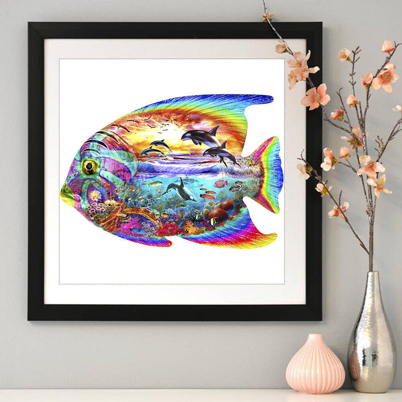 5D DIY Full Round Diamond Painting Color Fish Handmade Embroidery Kits for Gifts