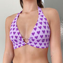 Sexy Halter Love Print Lace-up Tank Tops Women Backless Camisole (Purple L)