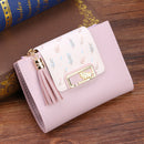 Tassels Women Short Wallet PU Leather Clutch Card Bag Female Purse (Purple)