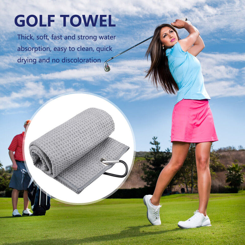Waffle Microfiber Golf Ball Club Cleaning Towel with Carabiner Hook (Grey) Newly