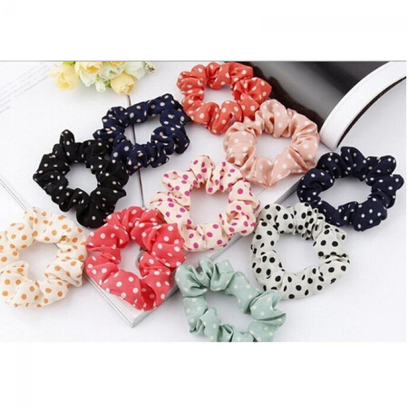 Women Fashion Girl Scrunchie Dot Print Hair Band Rope Ponytail Holder
