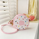 Kids Girls Shoulder Round Shaped Messenger Bag Donuts Leather Street Money Purse