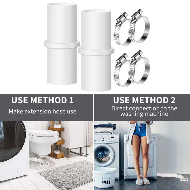 Drain Hose Connectors 2pcs Washing Machine Hose Extension + 4 Hose Clamps