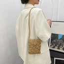 Straw Messenger Bag Boho Beach Hollow Shoulder Small Phone Purse (Khaki)