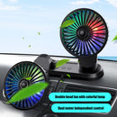 F404D USB Vehicle Fan Dual Head Powerful 3-Speed Dashboard Fan with LED Lights
