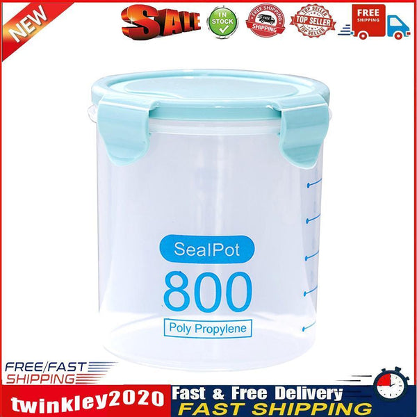 Plastic Food Buckled Jar Kitchen Clear Sealed Storage Box with Lid (800ml) Newly