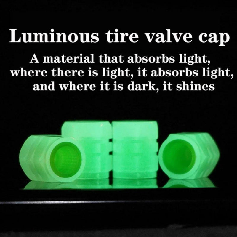 4x Tire Valve Caps Luminous Cars Vehicle Wheel Prank Valve Caps Glow Dust Cover