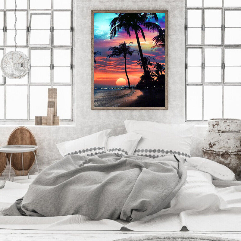 DIY Seaside Sunset Oil Paint by Numbers Drawing on Canvas Pictures Home Decor