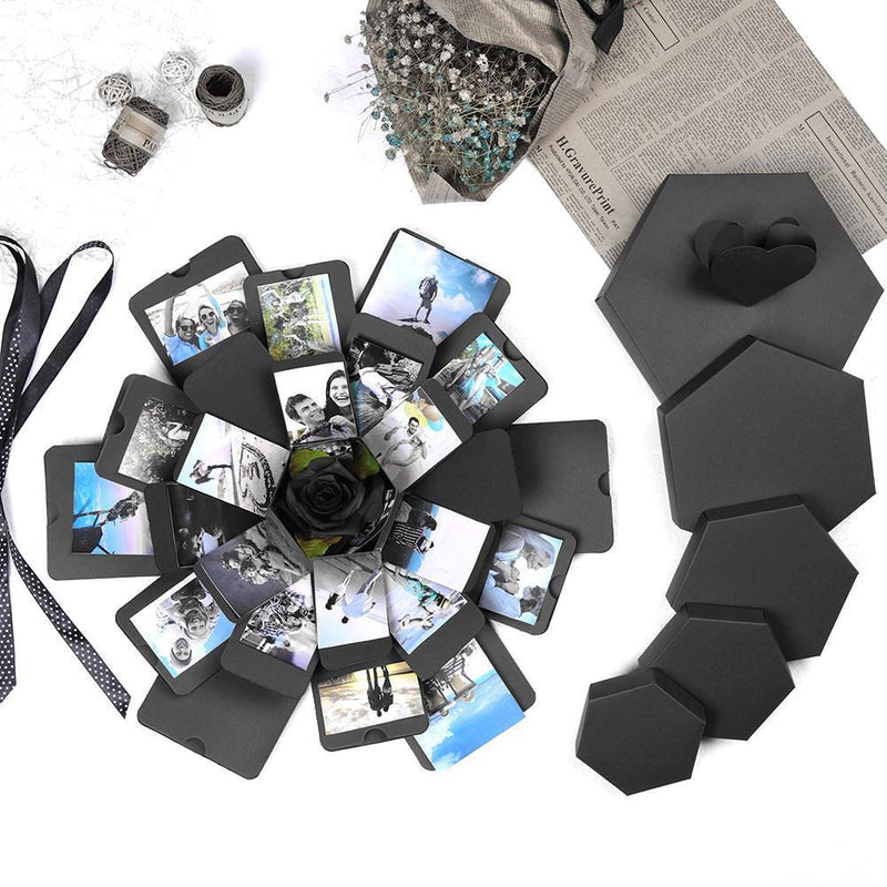 3pcs Explosion Box Hexagonal DIY Photo Album Scrapbooking Box Gift(Black)