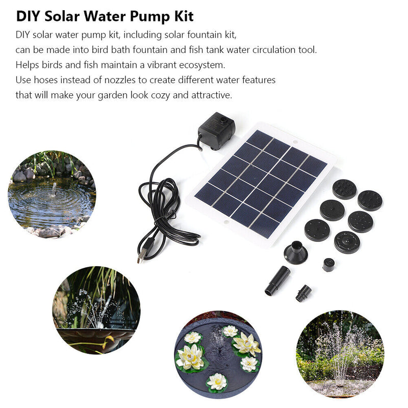 5W 5V Solar Fountain Pump with 9 Nozzles Solar Water Pumps Kit for Garden