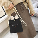 Women Rabbit Shape Cotton Linen Small Shoulder Bag Crossbody Bag(Black)
