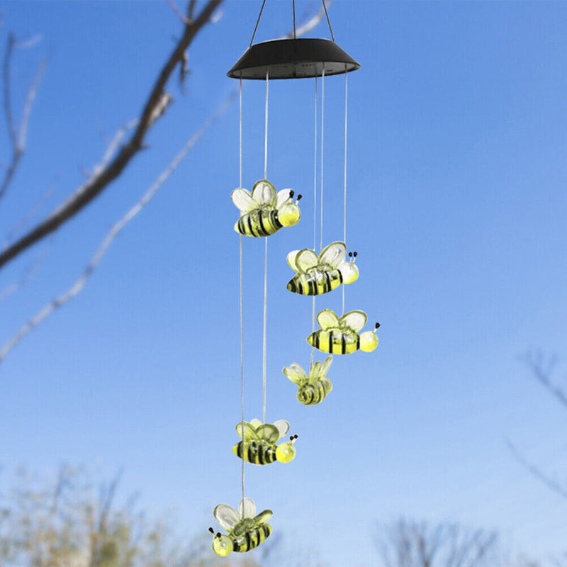 Solar Power Wind Chime Lamps Honey Bee Outdoor Hanging Light Home Garden Decor