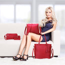 4pcs/Set Lichi Leather Tassels Women Tote Shoulder Clutch Card Bags (Red)